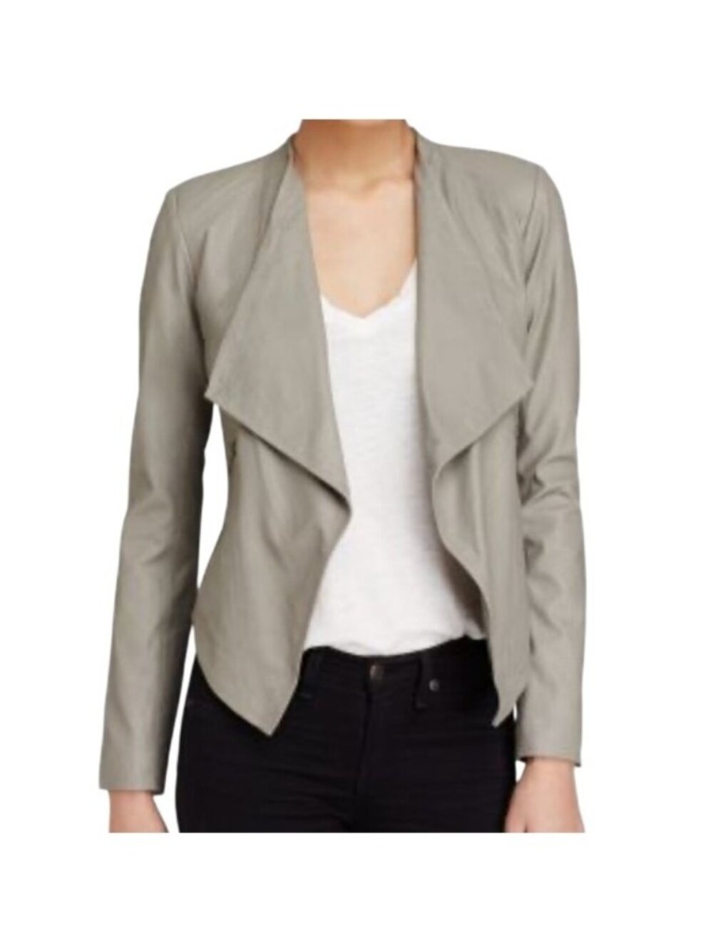BB Dakota Womens Open Front Faux Leather Jacket Gray Medium (GG53)